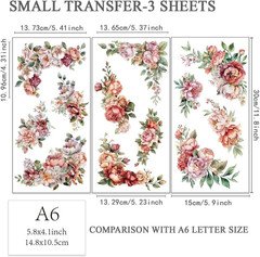 3Pcs/Set Corner Flower Rub on Transfers for Furniture and Crafts 6X12 Inch Roses