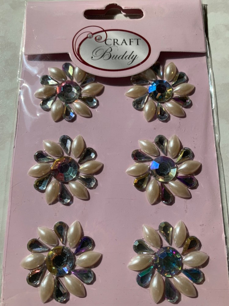 3D ADHESIVE GEMSTONE CLEAR SMOKEY GEMSTONE WITH PEARLS 6PCS