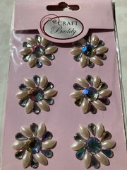 3D ADHESIVE GEMSTONE CLEAR SMOKEY GEMSTONE WITH PEARLS 6PCS