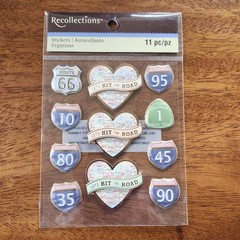 Recollections Let’s Hit The Road Travel Map & Road Sign Stickers 11 pc