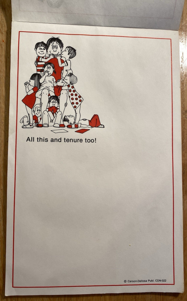 VTG 90s Carson-Dellosa Publ «All this & tenure too!» 11 Sheet Stationary/Notepad