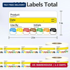 2 Rolls 1000 Pcs 1 inch X 2 inch Restaurant Quality Shelf Life Food Rotation Lab