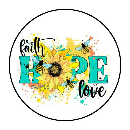 30 FAITH HOPE LOVE ENVELOPE SEALS LABELS STICKERS 1.5″ ROUND SUNFLOWER BEES