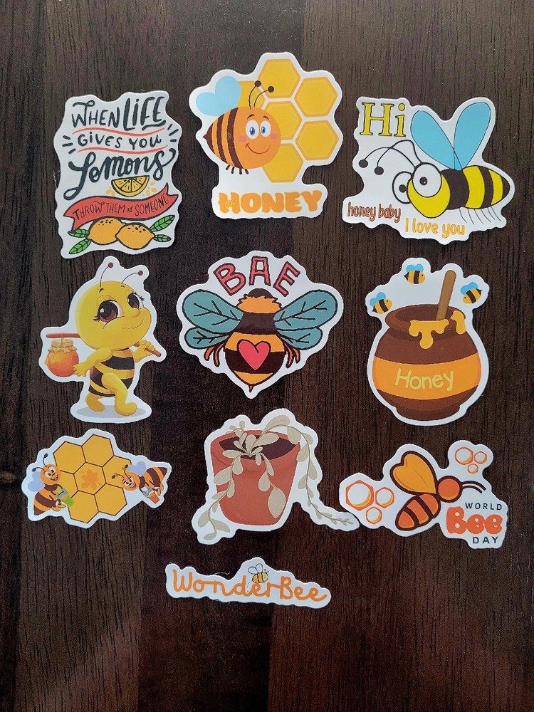 STICKERS x 10 Honey Bee Positive Apiculture Beehive Plant Cartoon Sticker BEH5