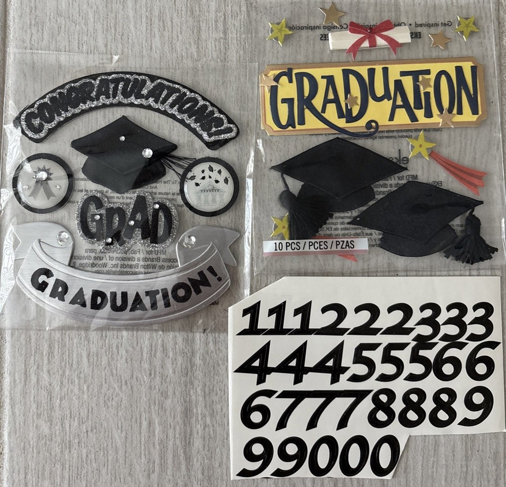 «Graduation» 2 Packs Scrapbook Papercraft EK Success Jollee 16 Pieces & numbers