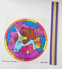 Vtg 80s Sandylion Sticker Unicorn Teddy Bear 1984 Jumbo Stained Glass Transparen