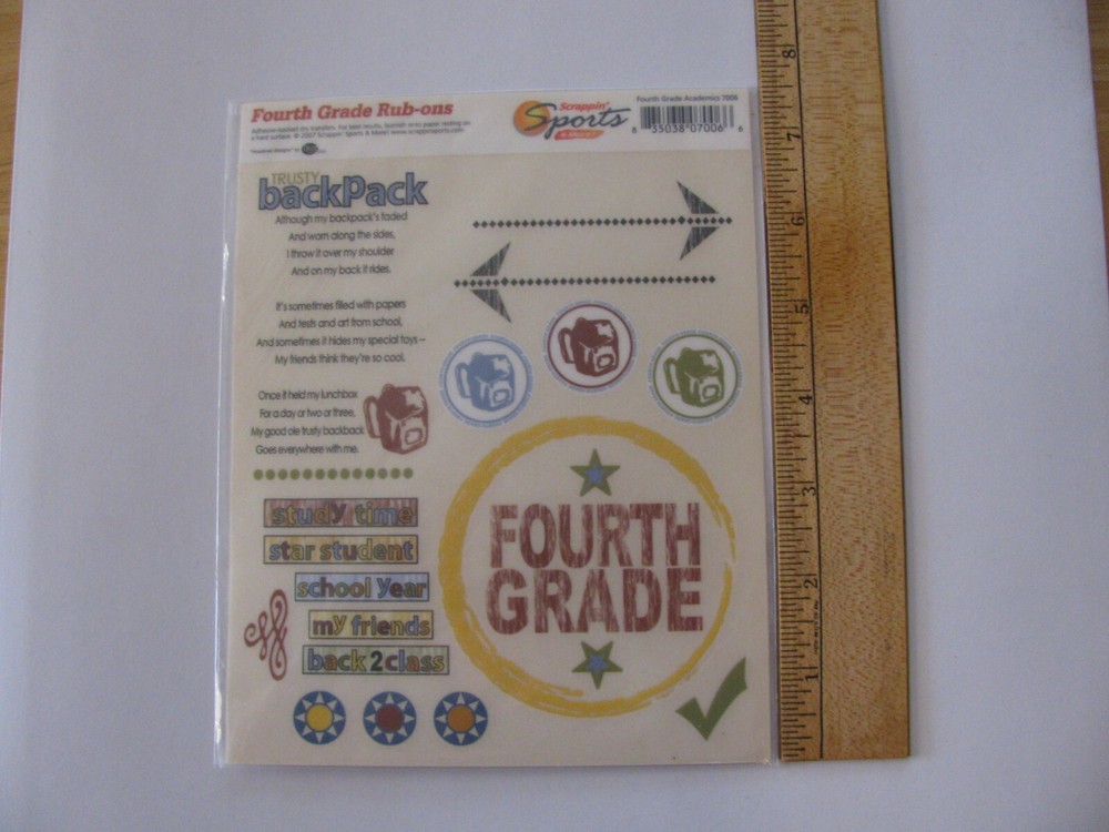 Scrappin Sports 4TH GRADE Scrapbooking Rub-On Transfers Decals NIP