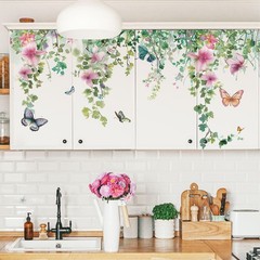 Flower Vine Wall Decals Hanging Green Leaves Wall Stickers Butterfly Flower Plan