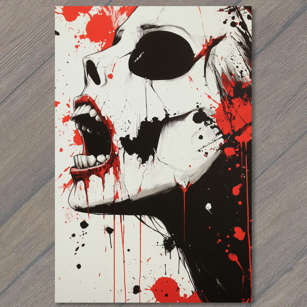STICKER Skull Face Scream Blood Splatter Red Black Horror Surreal Expression