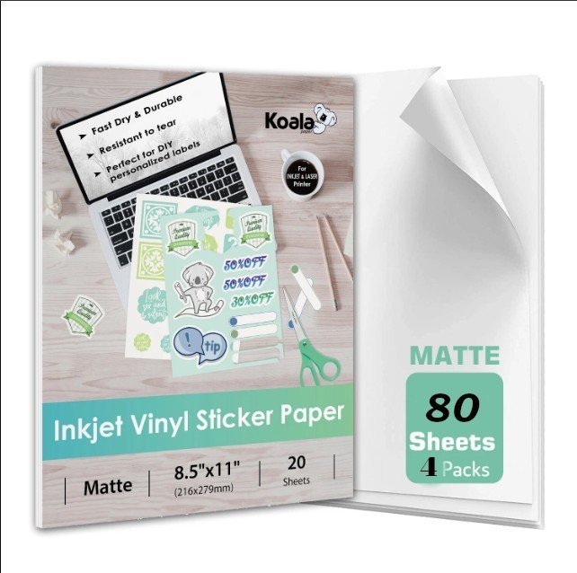 80 Bulk Koala Printable Vinyl Sticker Paper Waterproof Matt White Inkjet Cricut