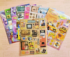 Japanese Retro Y2K Tech Sticker Sheet Vintage Polaroid Showa Era Matte Glitter