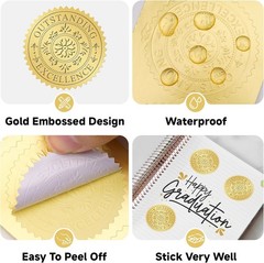 Gold Seals Stickers for Certificate – 2In 100Pcs Foil Embossed Outstanding Excel