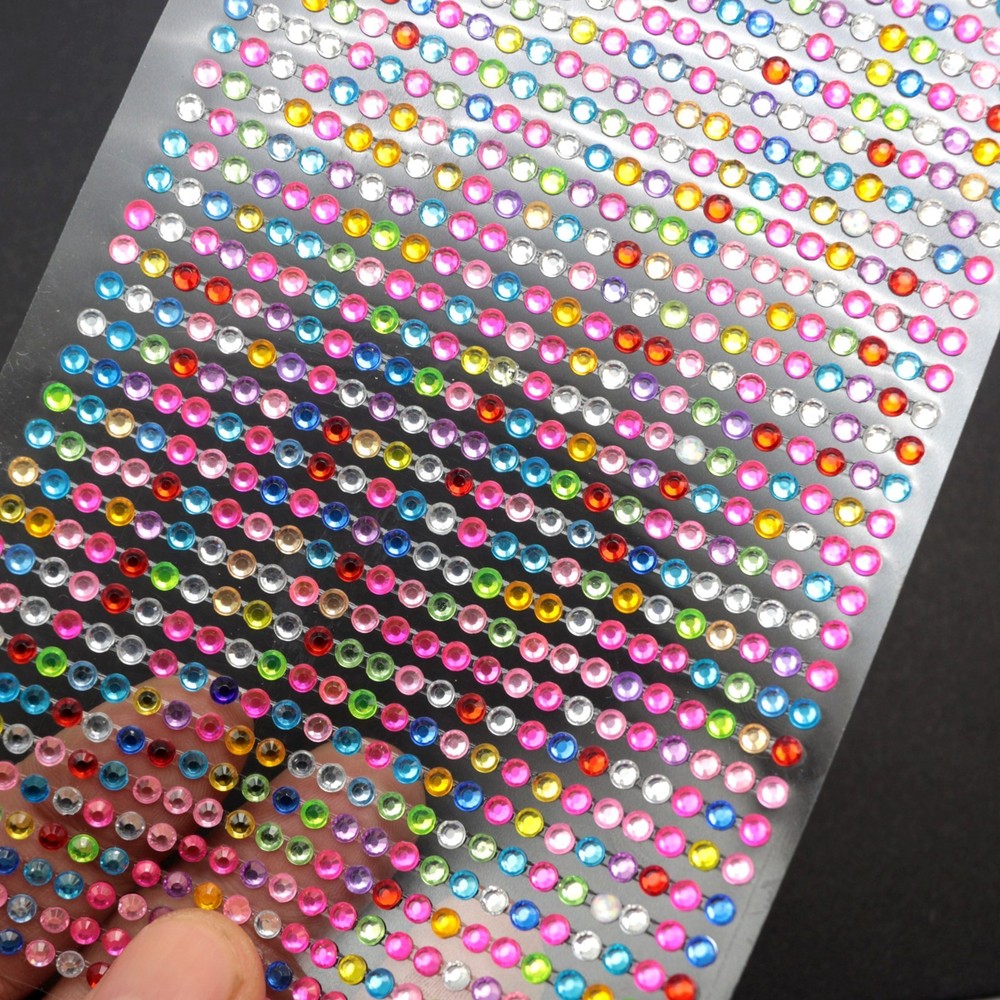 3 Sheet Mixed Color Bling Round Rhinestones Gems Self-Adhesive Sticker Flat Back