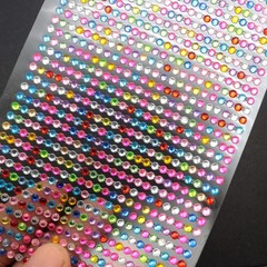3 Sheet Mixed Color Bling Round Rhinestones Gems Self-Adhesive Sticker Flat Back