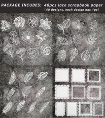 40Pcs Lace Scrapbooking Supplies Cutout Scrapbook Paper Flower Leaves Feather Fr