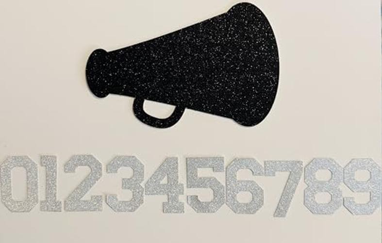 Glitter Megaphone Cut Outs with Glitter Numbers (Black Black W/ Silver Numbers
