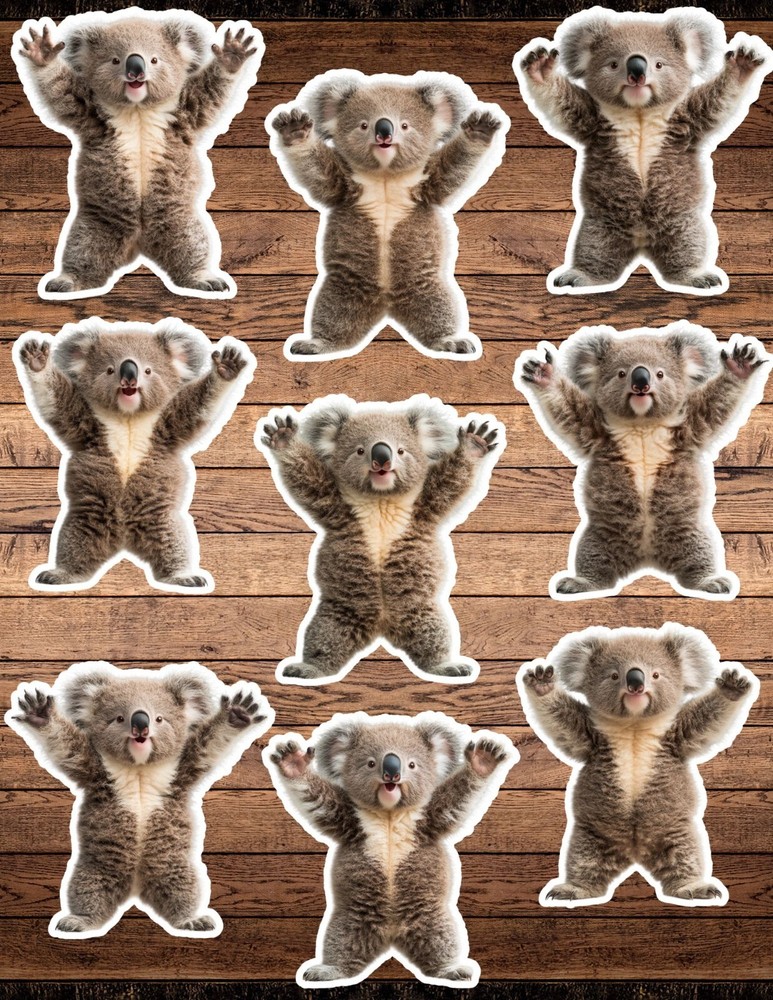 Standing Koala Die Cut Vinyl Stickers Set Scrapbooking Laptop Waterbottle