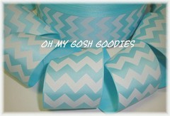2 1/4 EASTER AQUA WHITE CHEVRON ZIG ZAG STRIPE PRINCESS GROSGRAIN RIBBON 4 BOW