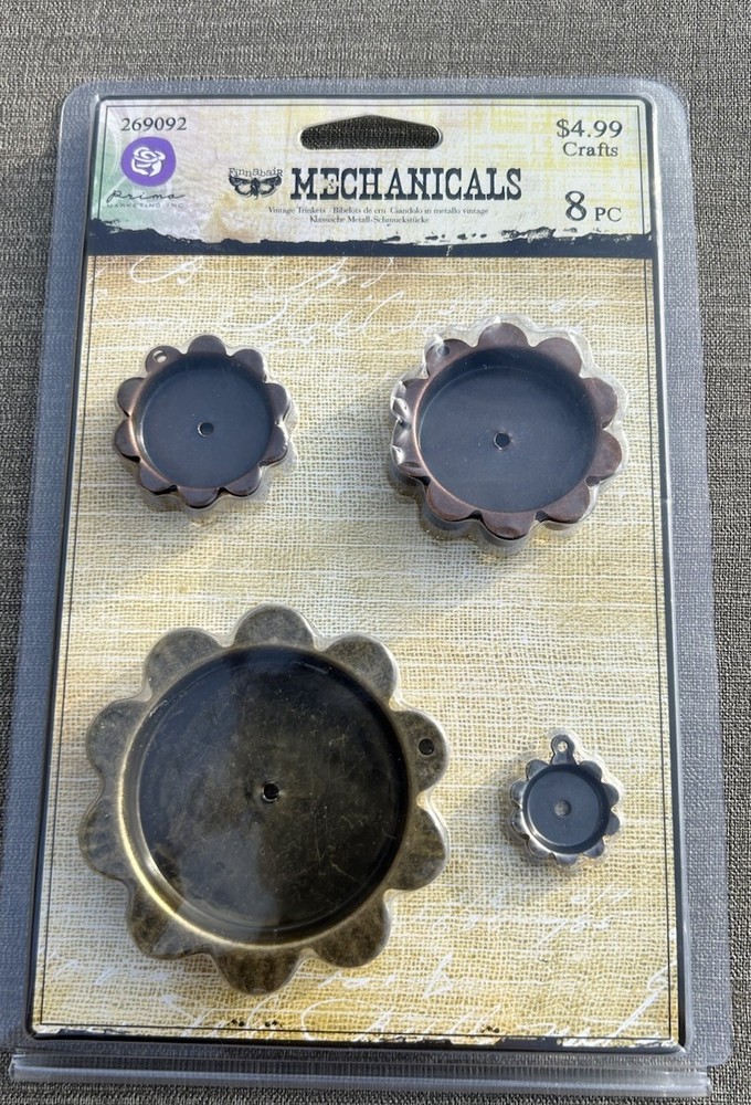 Prima Mechanicals Metal Trinkets Flowers 8pc Embellishment Steampunk Crafts DIY