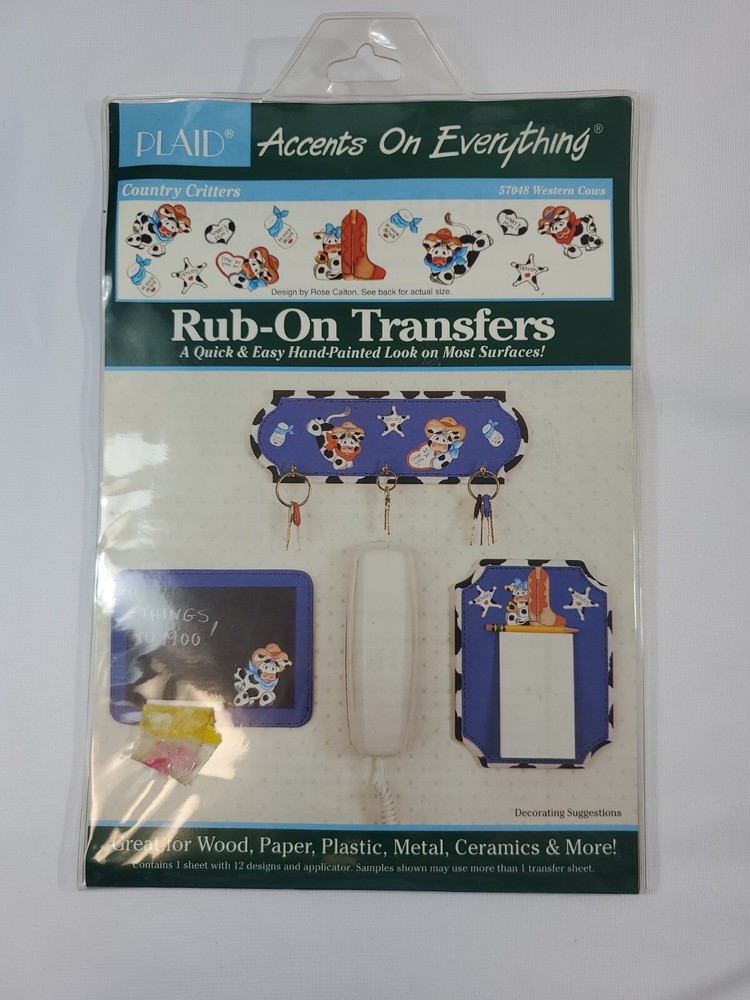 Plaid Rub On Transfers «Country Critters» No. 57048 Western Cows. NIP