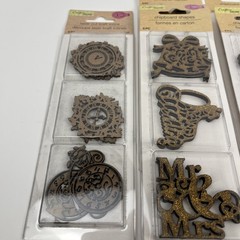 Crafters Square Laser Cut Kraft Words Shapes Icons 1.5 Inch 6 Pc Lot of 6