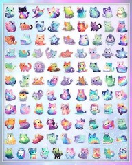 100PCS Cut Cat Stickers for Kids,Kawaii Girls Boys