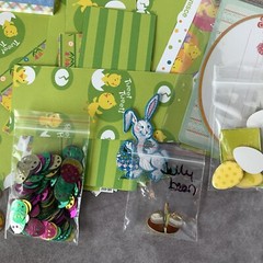 Scrapbook Embellishments SPRING EASTER Stickers Ribbon Eyelets Scraps USED
