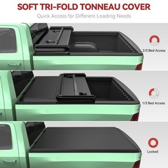 Soft Tri-Fold Tonneau Cover for 2009-2026 Dodge Ram 1500 5.7ft Bed Crew Cab