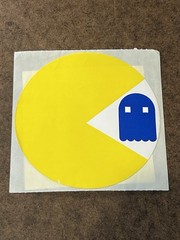 Pac-Man Video Game Sticker Decal – Yellow Circle & Blue Ghost, Yellow/Blue/White