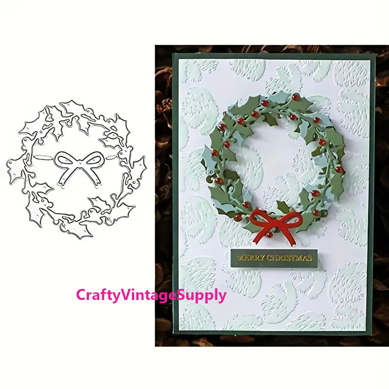 Holly berries wreath bow Metal craft die cut cutting paper machine cutters dies