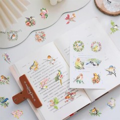 50PCS Flower and Bird Stickers PET Transparent Nature