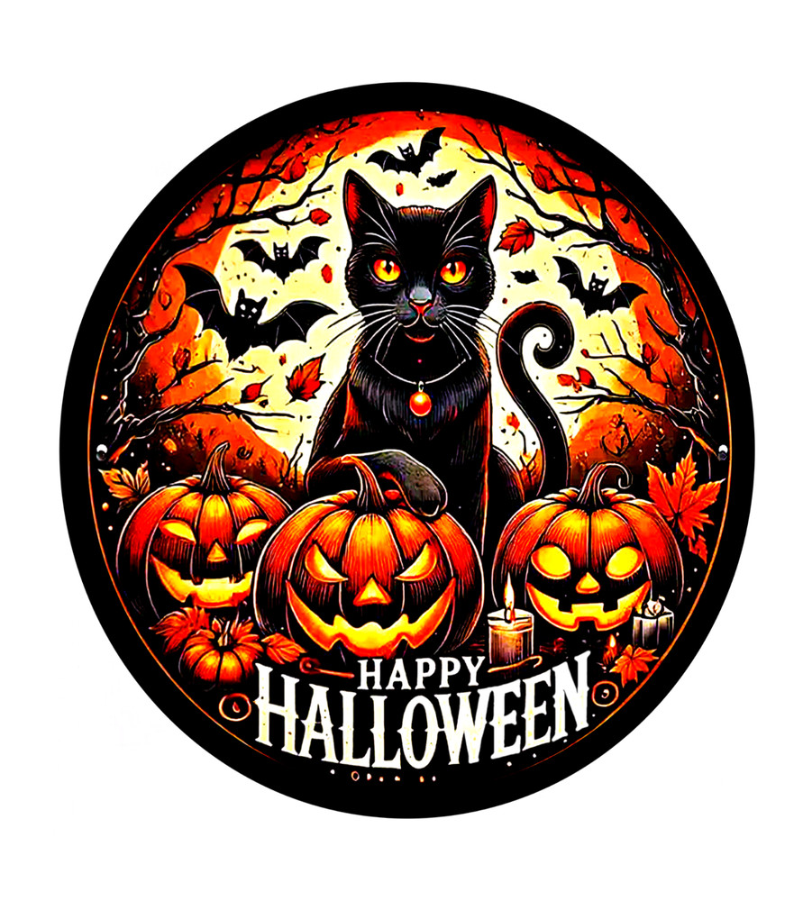 Halloween Cat Punpkins Bats Spooky Colorful Orange Black Decal Stickers 4 Sizes