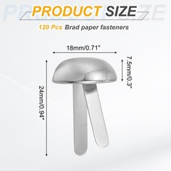 120Pcs Brads Paper Fasteners, 18×24 mm Metal Round Head Split Pins, Silver Tone