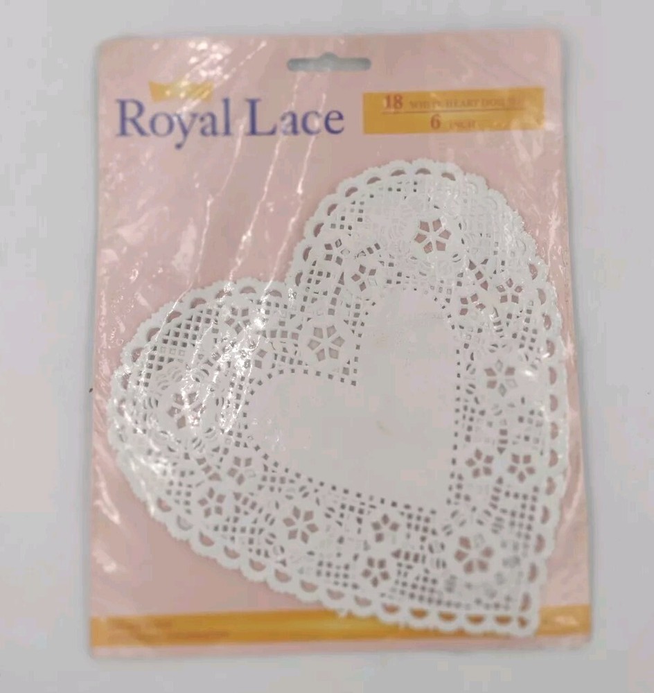 Royal Lace White Heart Paper Lace Doilies 6 Inches 18 Count