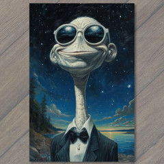 STICKER Tall Guy in Suit Funny Face Giant Shades Night Sky Stadium Scene Art
