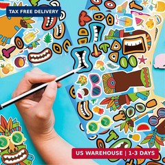 24 Sheets Summer Stickers, Make a Tiki Face Sticker, Tropical Hawaiian Stickers