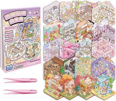 20 Sets DIY 3D Sticker Scene Collection Book DIY 3D House Stickers Make Your Own