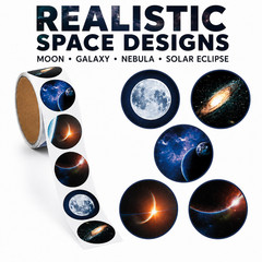 500 Realistic Space Stickers 1.5″ Galaxy Moon Nebula Classroom Rewards