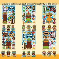 24 Sheets Summer Stickers, Make a Tiki Face Sticker, Tropical Hawaiian Stickers