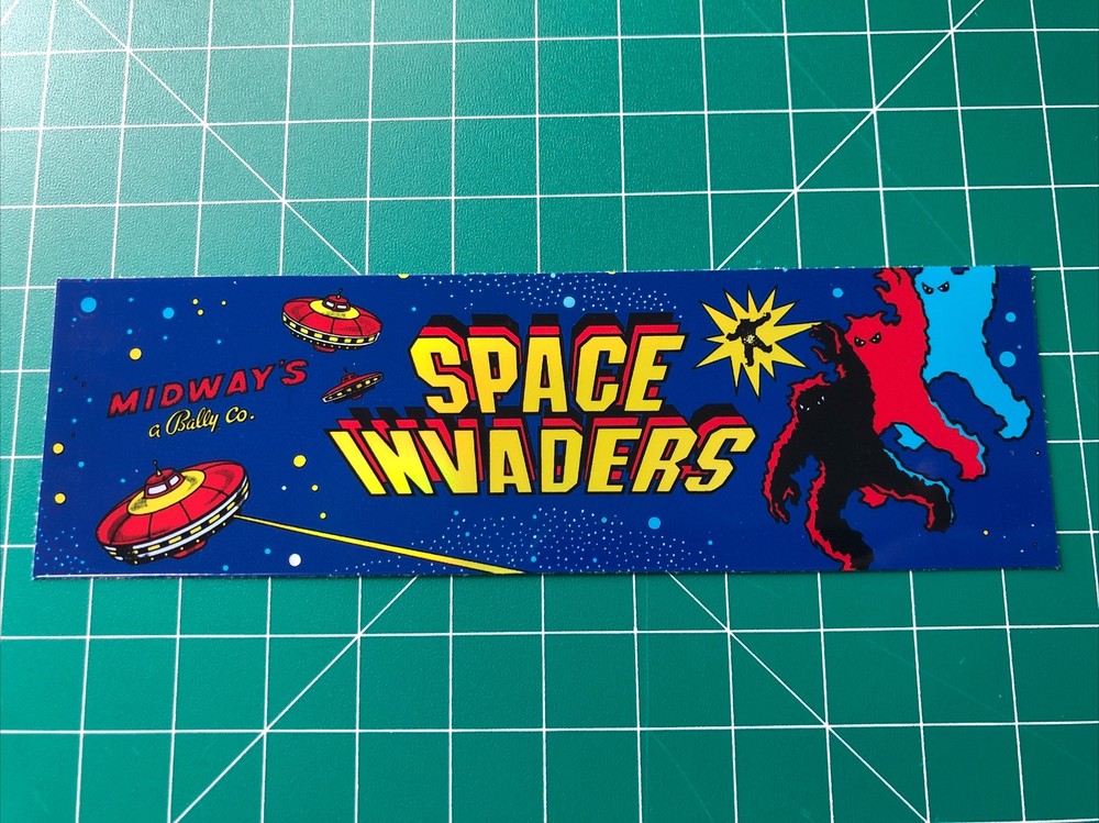 Space Invaders Arcade Marquee Sticker Decal 1.75×5.75” Holographic Glossy Vinyl
