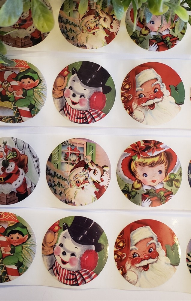 16 Cute Vintage Style Christmas Stickers/Retro Christmas Stickers Labels Seals