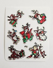 Vtg BJ Decal Holiday Reindeer Stickers Prism 246 Vending Specialties Christmas