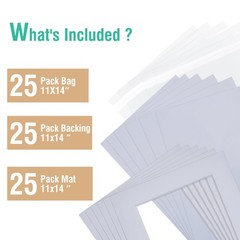 Acid Free 25 Pack 11×14 Pre-Cut Mat Board Show Kit for 8.5×11 Photos, Prints …