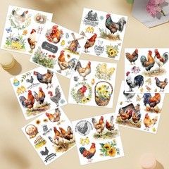 Rub on Transfers for Crafts Furnitures Stickers: 9 Pcs Roosters Rub on Transfer