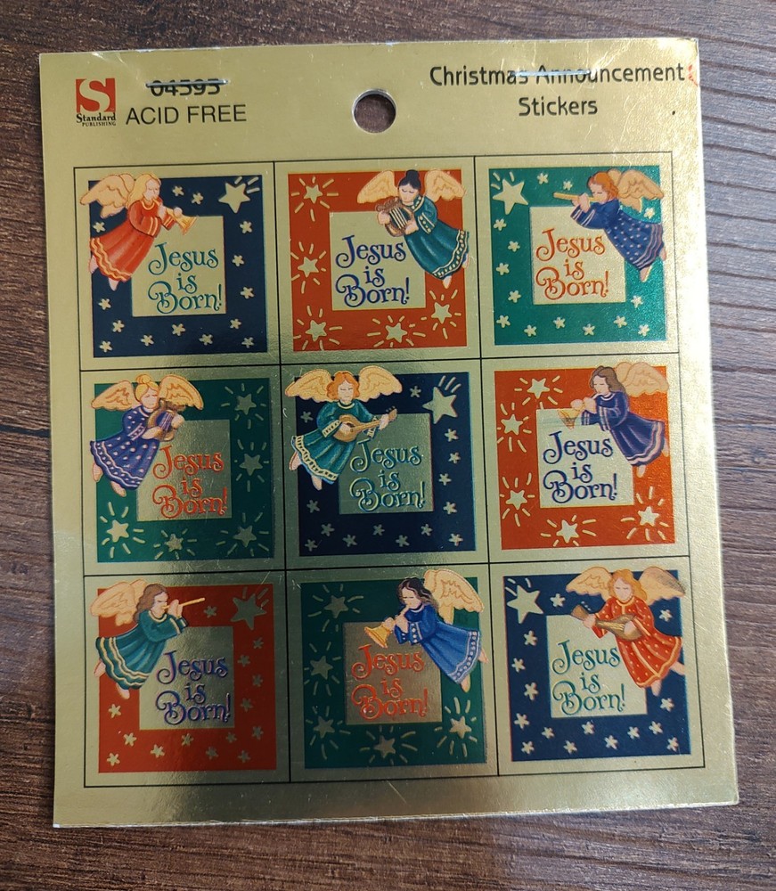 Vintage Standard Publishing Christmas Announcement Stickers Seals Jesus Is Born