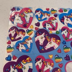 Vintage 1980s lisa frank sticker sheet. S-168 Unicorns (1 Sticker Gone)