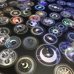 Transparent Laser Holographic Stickers 25 Pack Random Mix Round Moon Sun Star