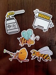 STICKERS x 5 Honey Bee Apiculture Beehive Cartoon Large Sticker BEE3