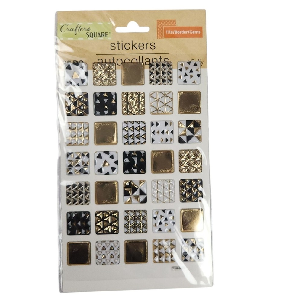 Crafters Square Tile Border Stickers Gold & Black Textured Geometric Design