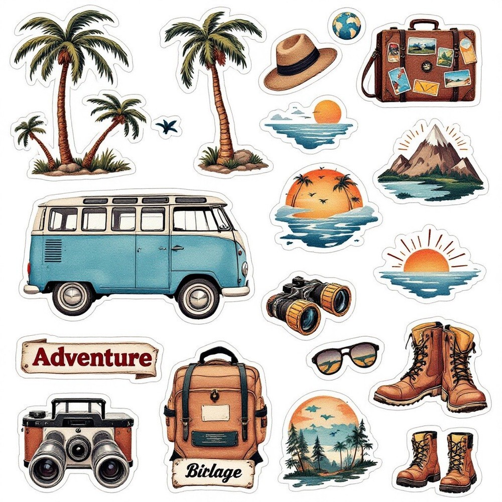 Cardstock Die Cut Embellishments Traveling (18) Cut Outs 3.5 Inch